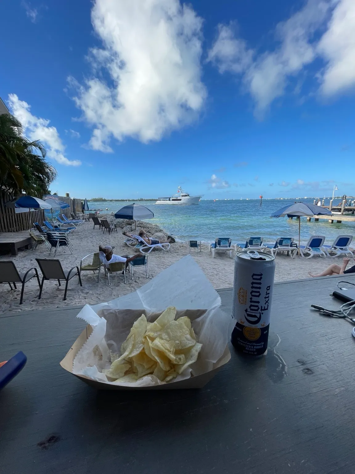 Chips and a cold beer at Lagerheads Beach Bar